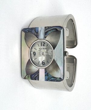 Narmi Abalone Shell Face Silver Cuff Watch with Fresh Battery Item# 1003